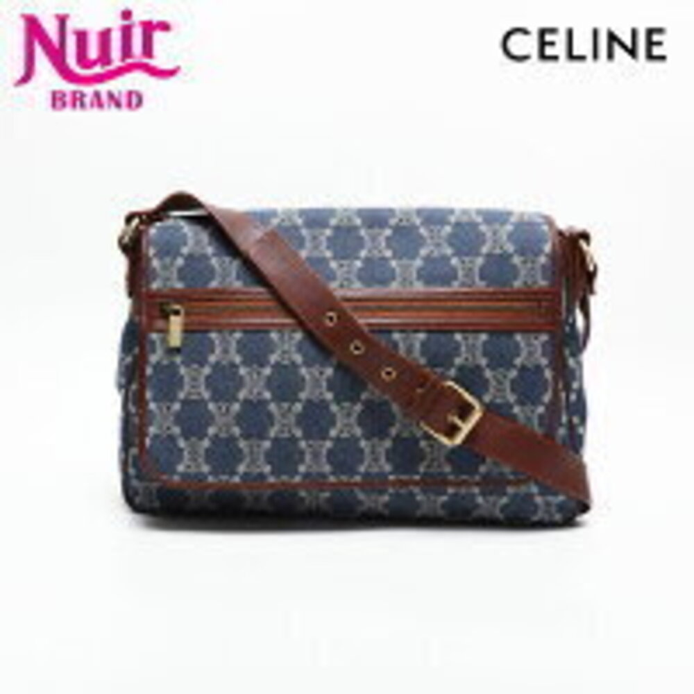 Celine Macadam Canvas Denim Shoulder Bag Blue